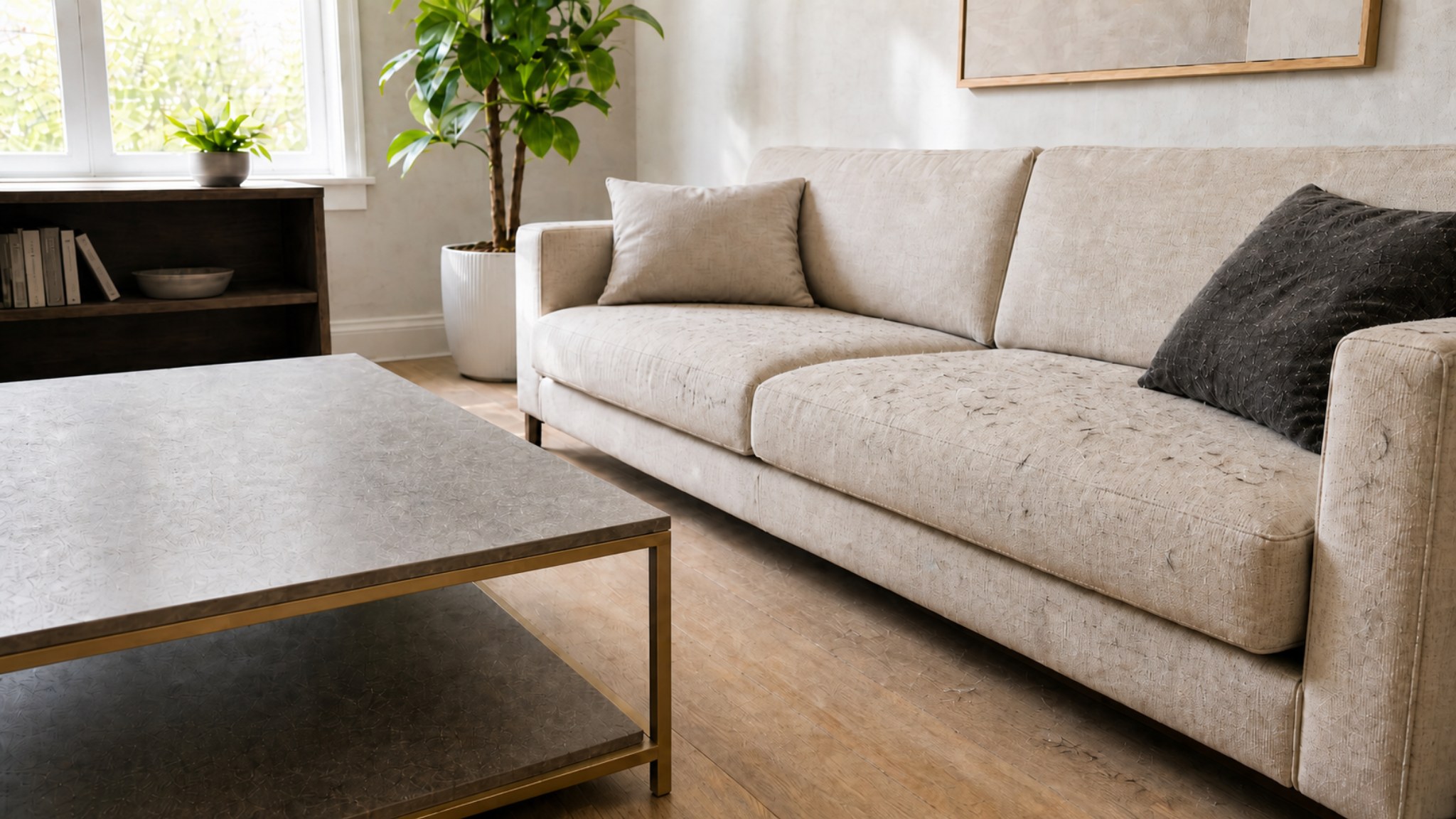 Nešvari sofa prieš valymą